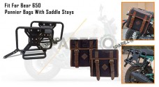 For Royal Enfield Bear 650 Canvas and Leather Pannier Bags Black With Saddle Stays - SPAREZO